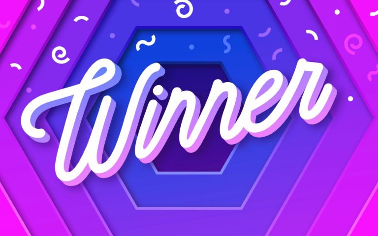 Winner sign in purple and blue